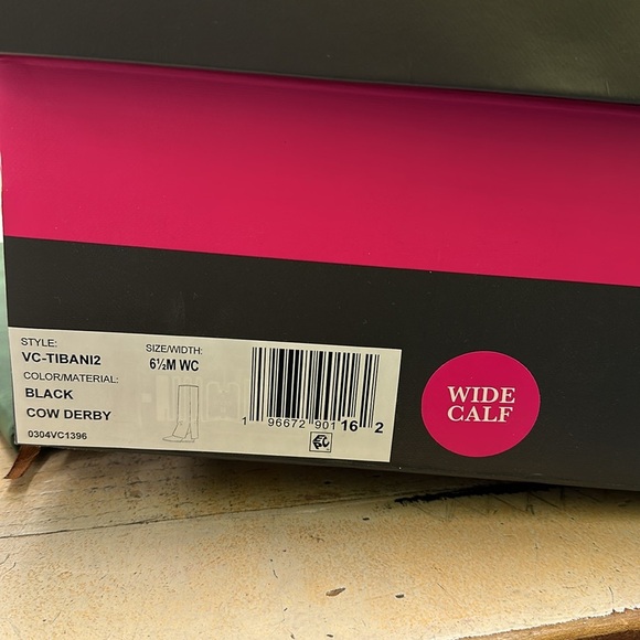 VINCE CAMUTO COW DERBY BLACK KNEE HIGH BOOTS SIZE 6.5 M with wide calf - Picture 2 of 10